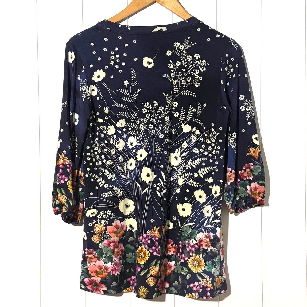 Johnny Was Janie Favorite Puff Sleeve Top XS Floral Navy Bamboo Blend Boho - Picture 5 of 7